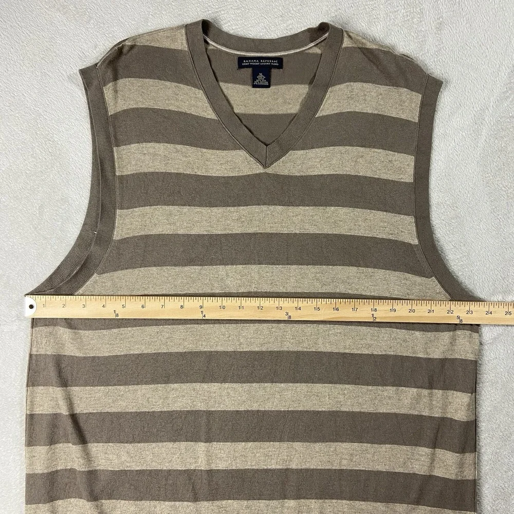 Y2K Banana Republic Silk Blend Striped V-neck Sweater Vest Brown Men's XL Preppy